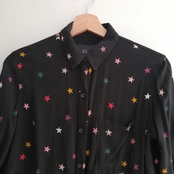 Rails Rocsi Rayon Button Up in Black Onyx With Rainbow Stars Size XS - Picture 5 of 16